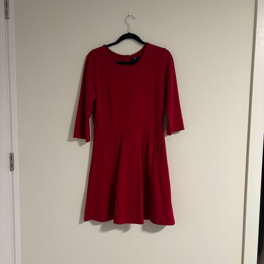 GAP Red A-Line Dress with 3/4 Sleeves